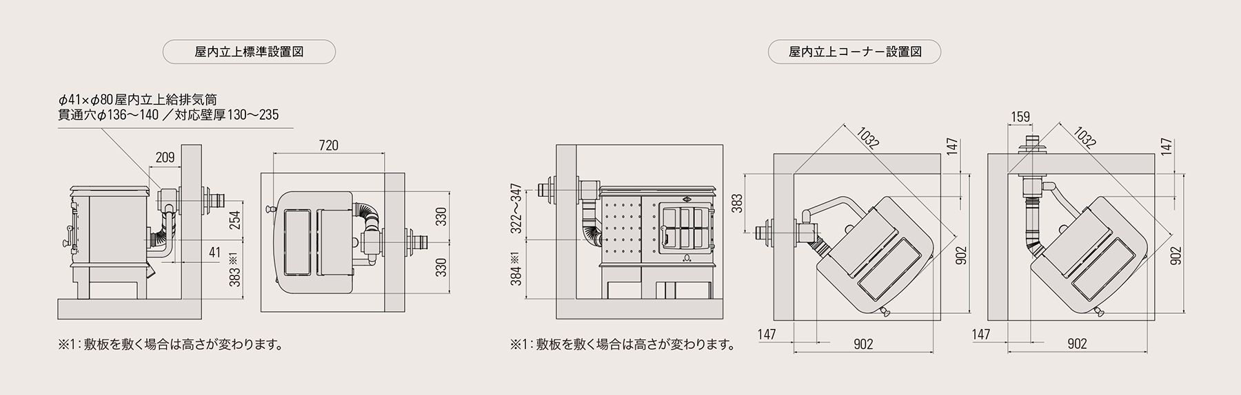 禅 設置寸法図（屋内立上）